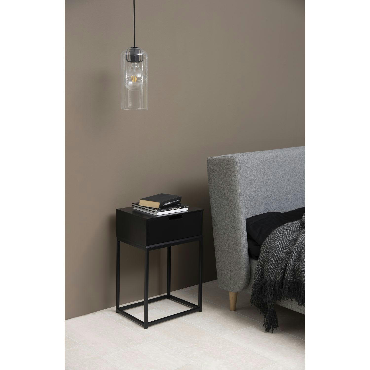 MIRRA - Table de chevet 1 tiroir en mdf et métal noir