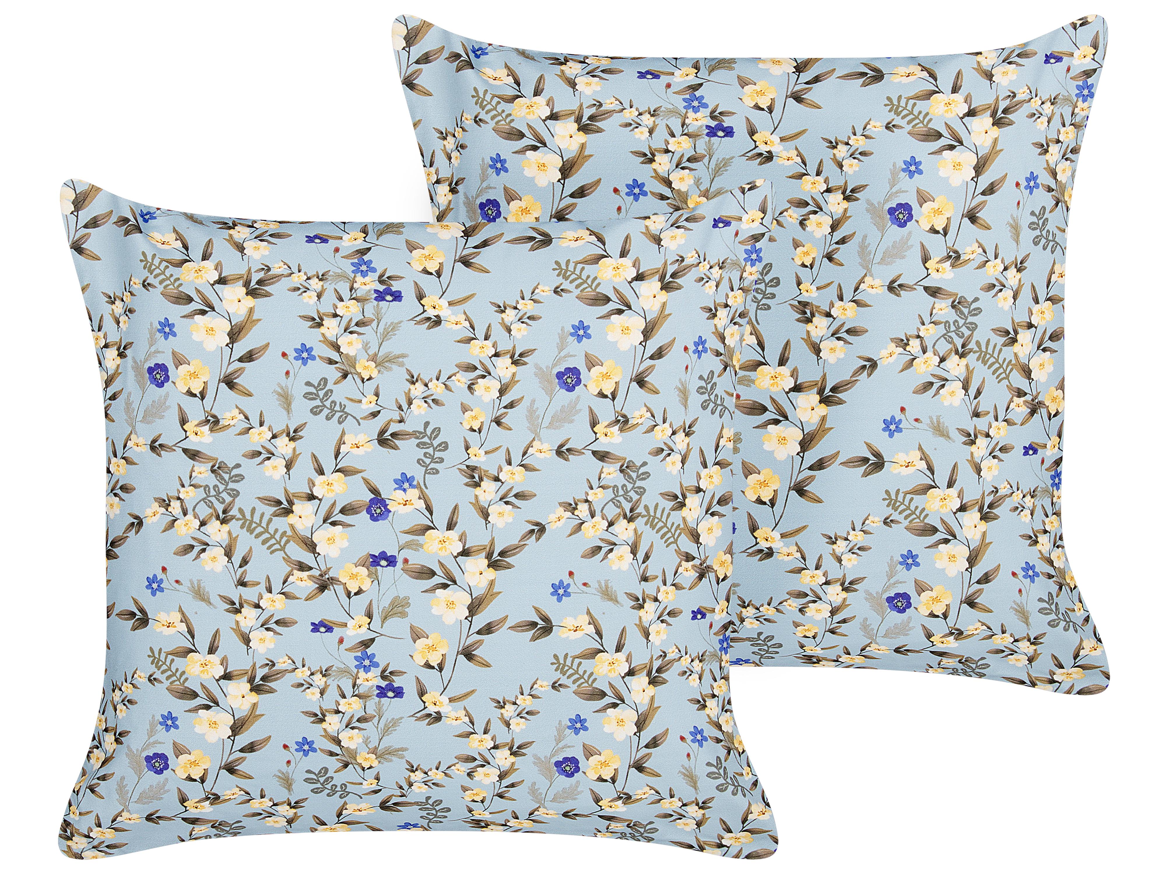 Set of 2 Outdoor Cushions VALLORIA Floral Pattern 40 x 60 cm Blue