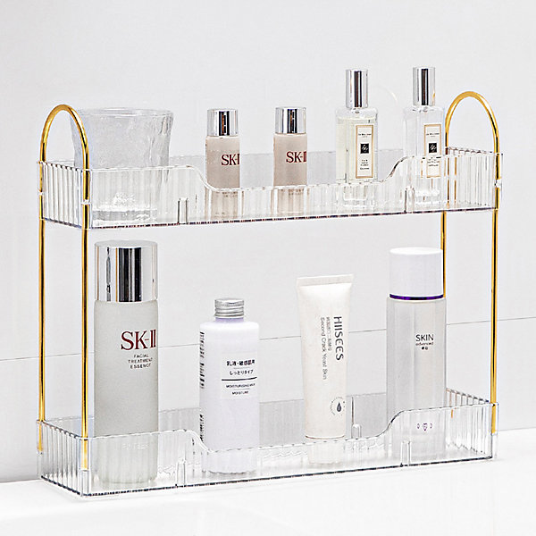 2 niveaux, organisateur de salle de bain, étagère à cosmétiques, étagère à épices, pour petit espace de bureau, blanc transparent