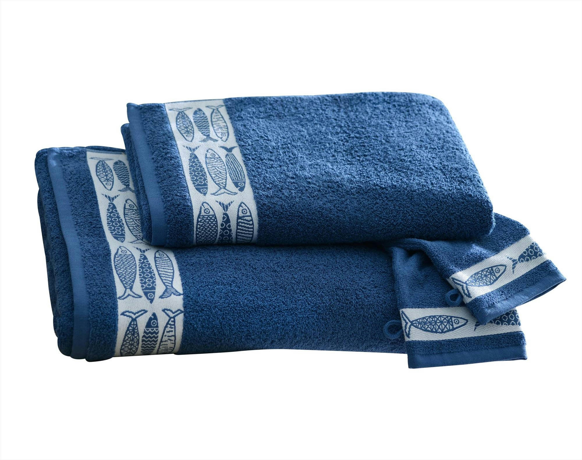 SARDINETTE - Serviette de toilette 50x100 bleu en coton 450 g/m²