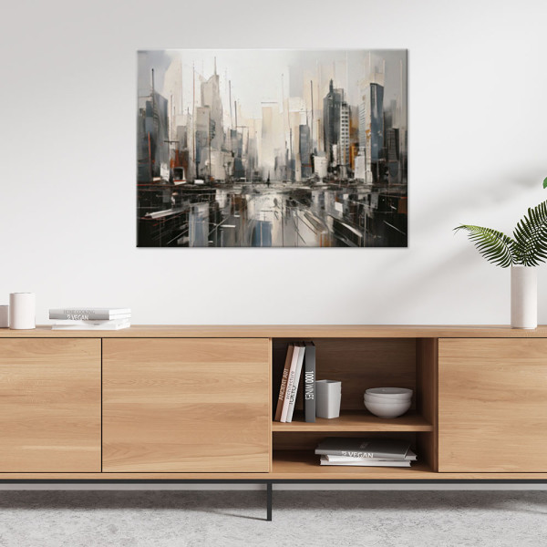 Feeby Obraz do salonu nowoczesny, Abstrakcyjne miasto wieżowce w beżu 60x40