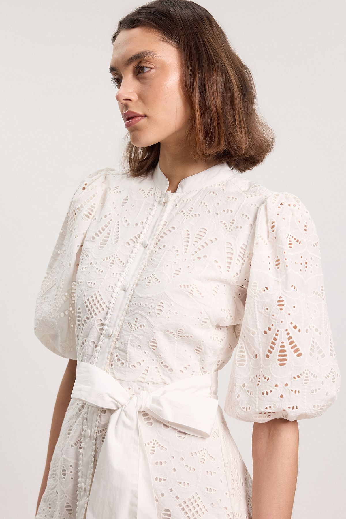 KarenMillen Scalloped Hem Broderie Mini Shirt Dress