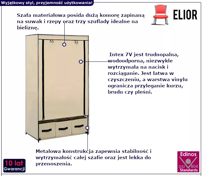 Składana materiałowa szafa kremowa - Vero