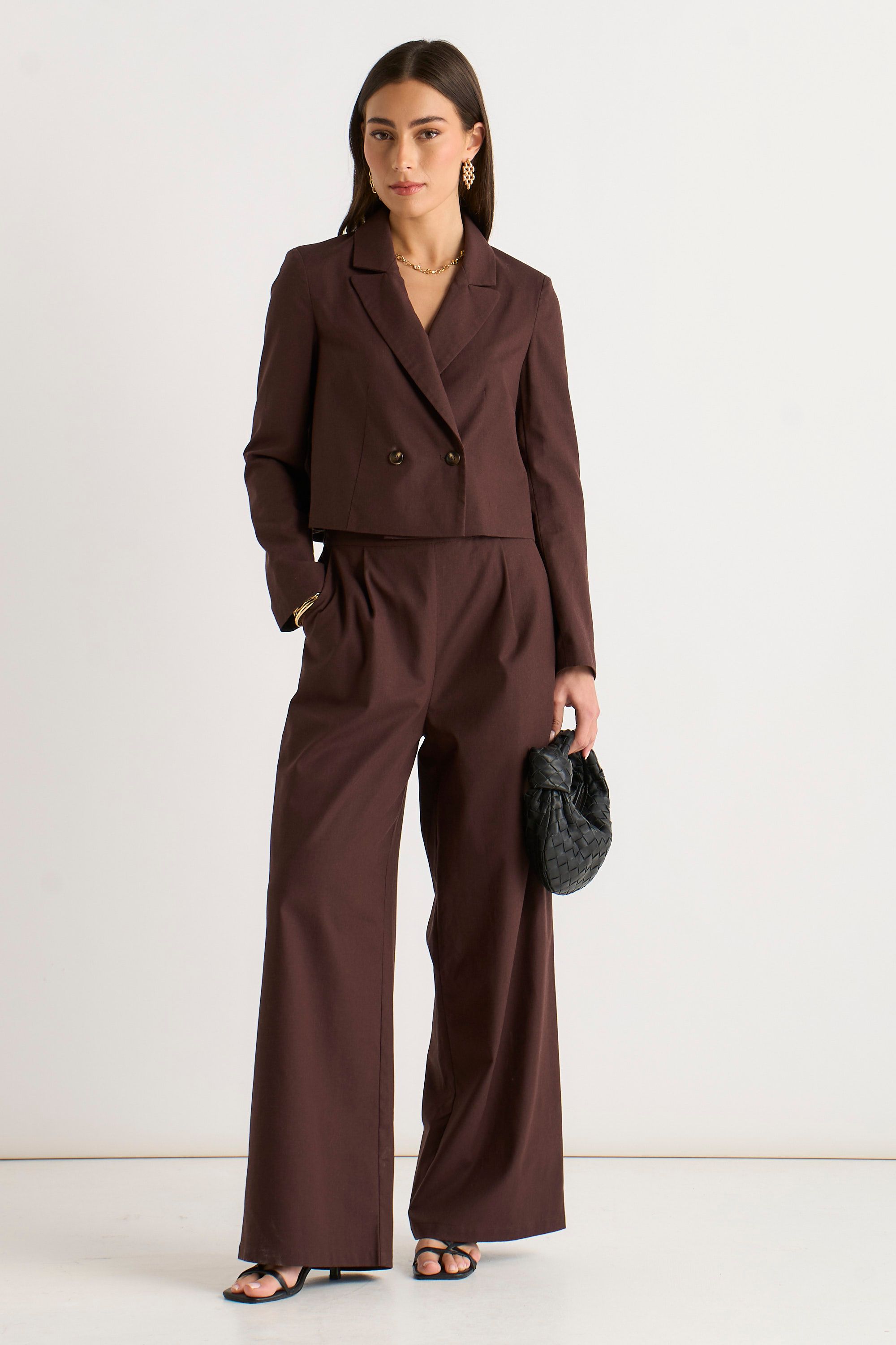 Gini London Brown Double Breasted Linen Jacket