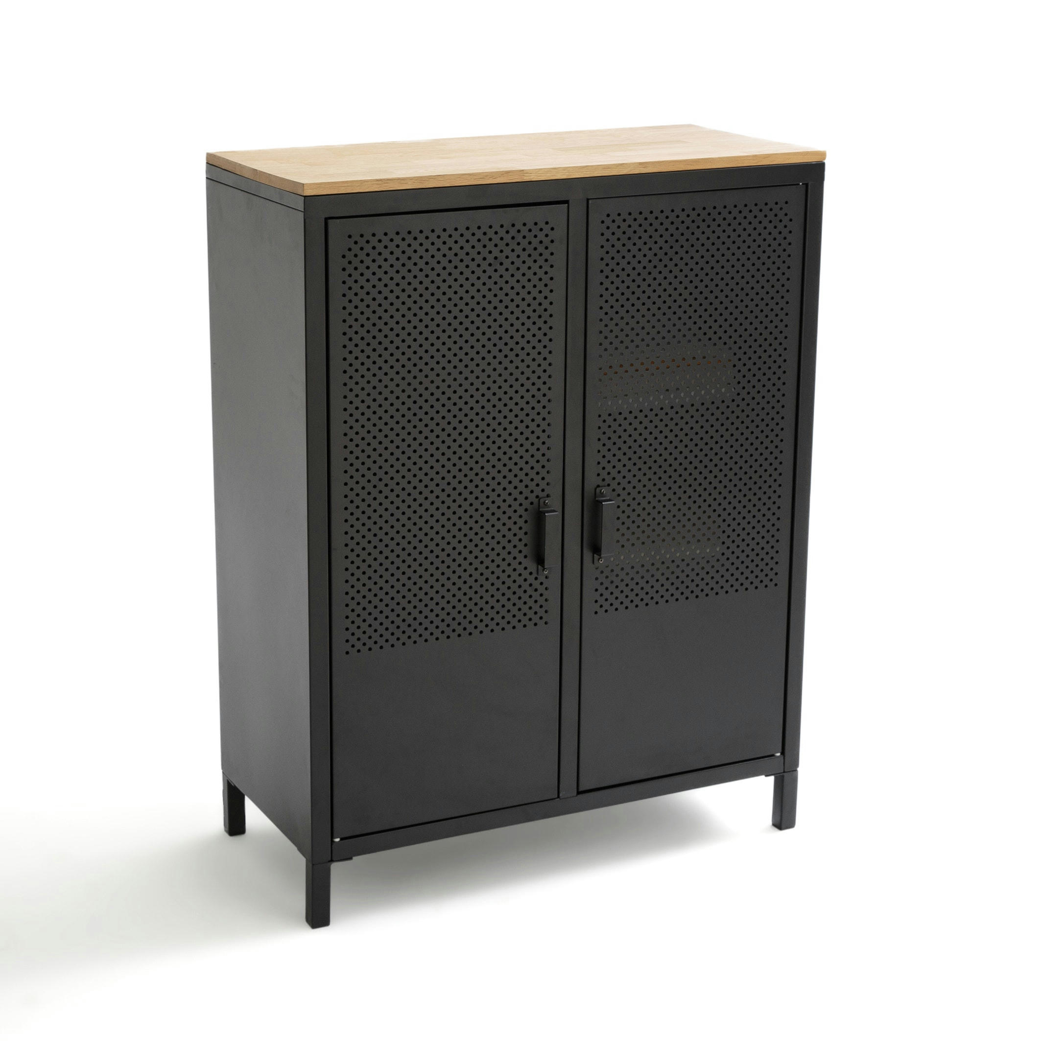 Armoire basse 2 portes métal acier et chêne Agama