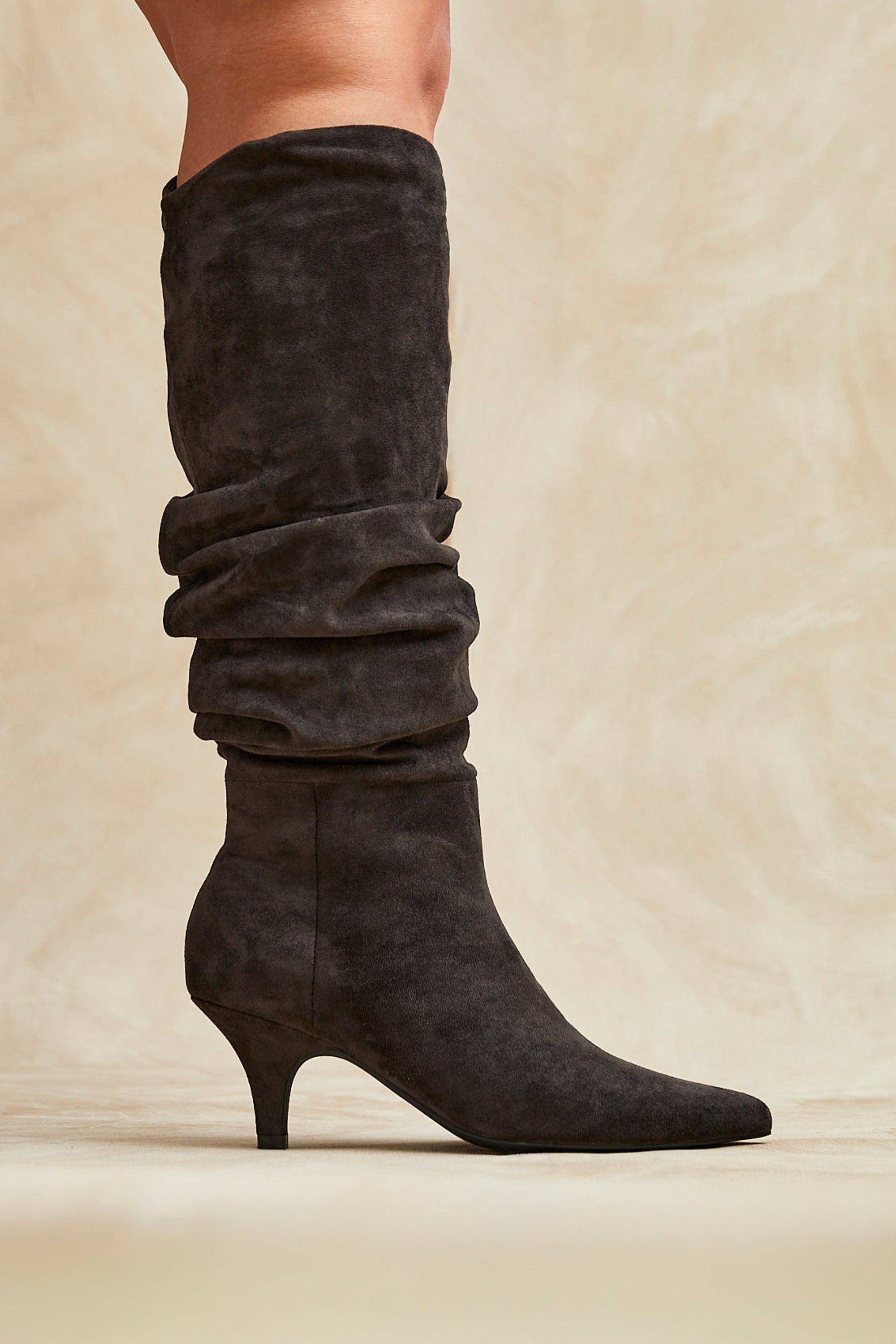 Linzi Esteem Grey Kitten Heel Long Boots