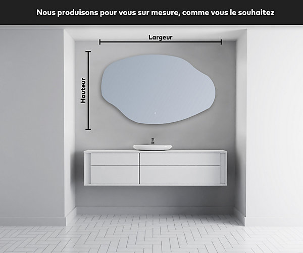 Miroir de Salle de Bain asymetrique (74x54cm) LED Lumineux Miroir avec eclairage (OBK221) Capteur d'Activation