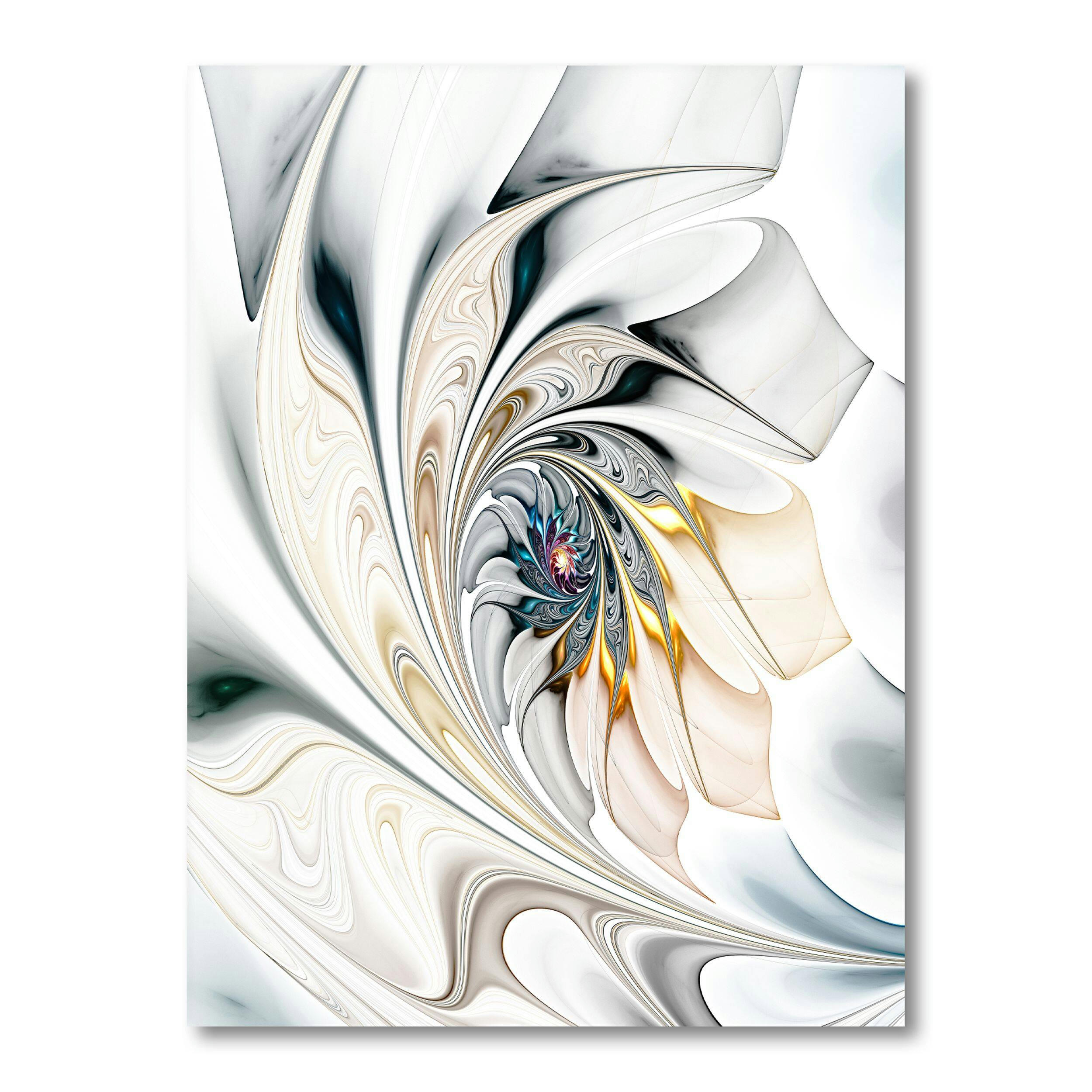 Designart White Floral Vortex Large Wall Art Canvas, White, 30-in x 40-in