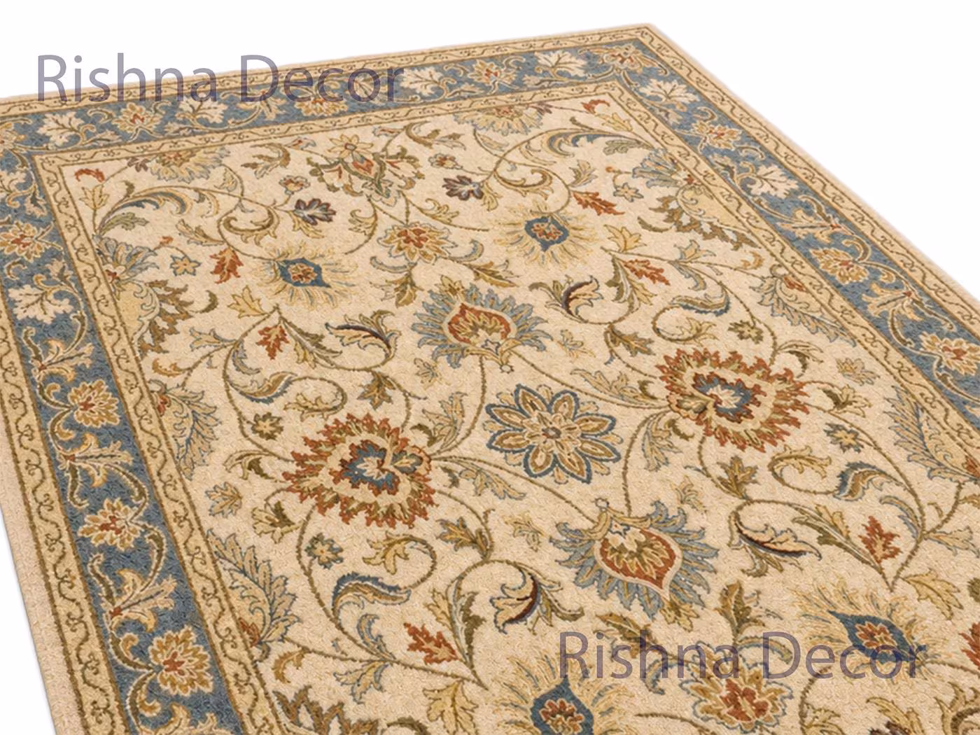 Handmade Wool Floral Area Rug, Traditional Botanical Oriental Style Carpet, India
