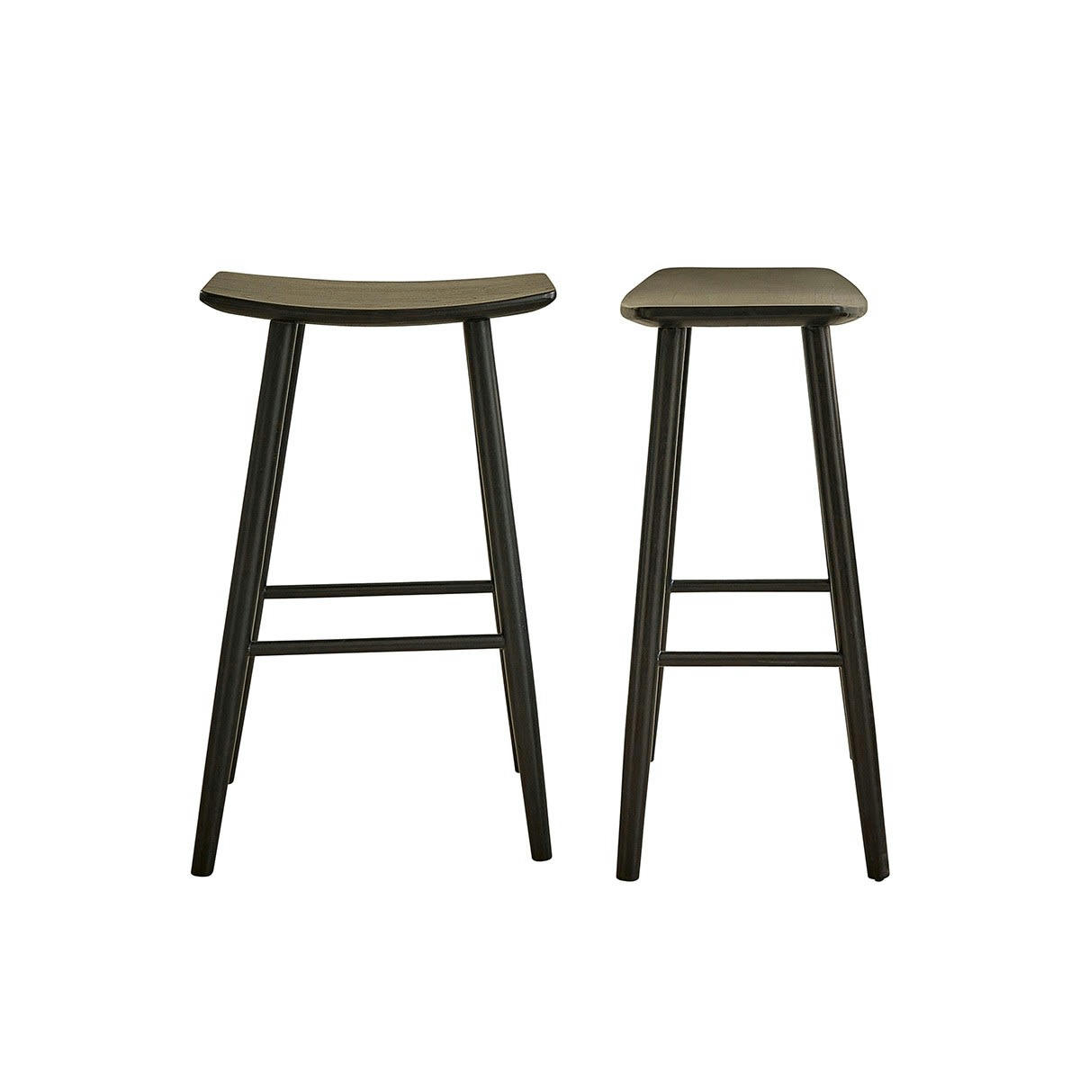 AMBRE - Lot de 2 tabourets en teck massif noir 75 cm