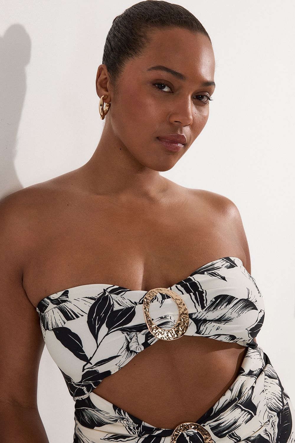 KarenMillen Plus Size Slinky Palm Print Cut Out Swimsuit