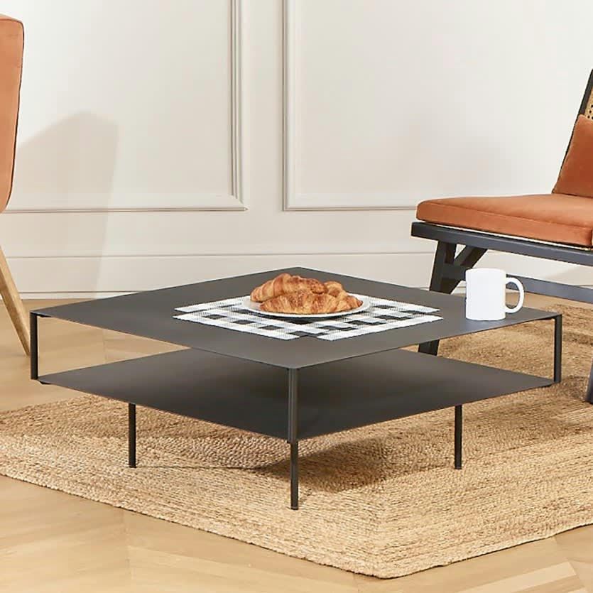 GREENWICH - Table basse double plateau carrée métal