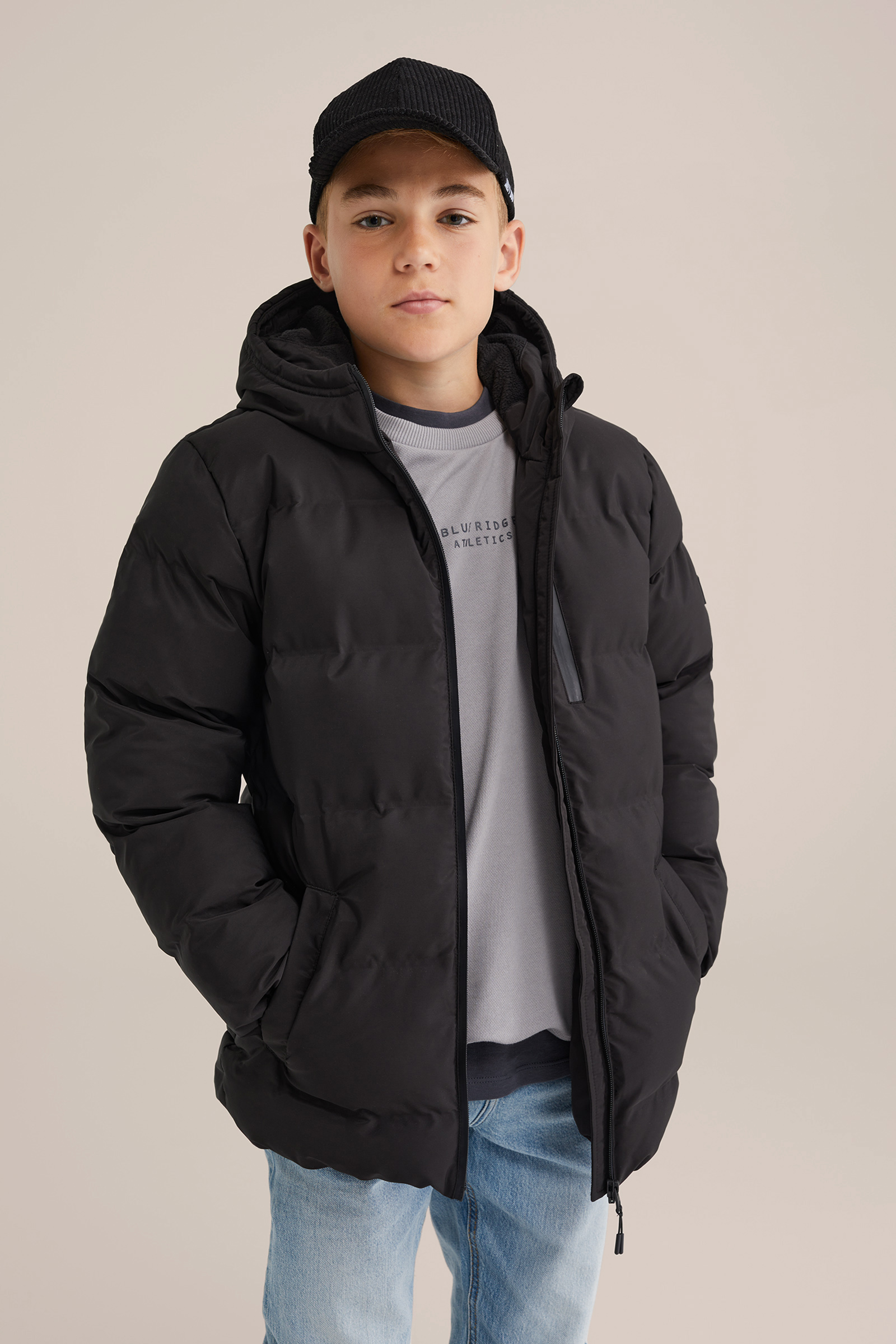 Jongens gewatteerde jas met capuchon