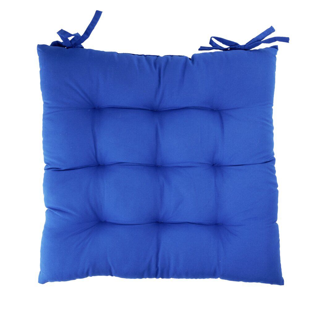 Galette de chaise carrée unie bleue 38x38cm