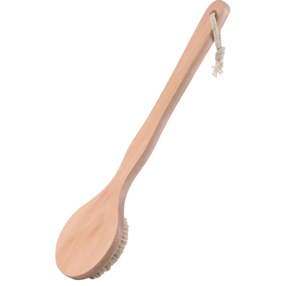 MSV Bad/douche scrub massage borstel - hout - 40 cm - hard/stevig