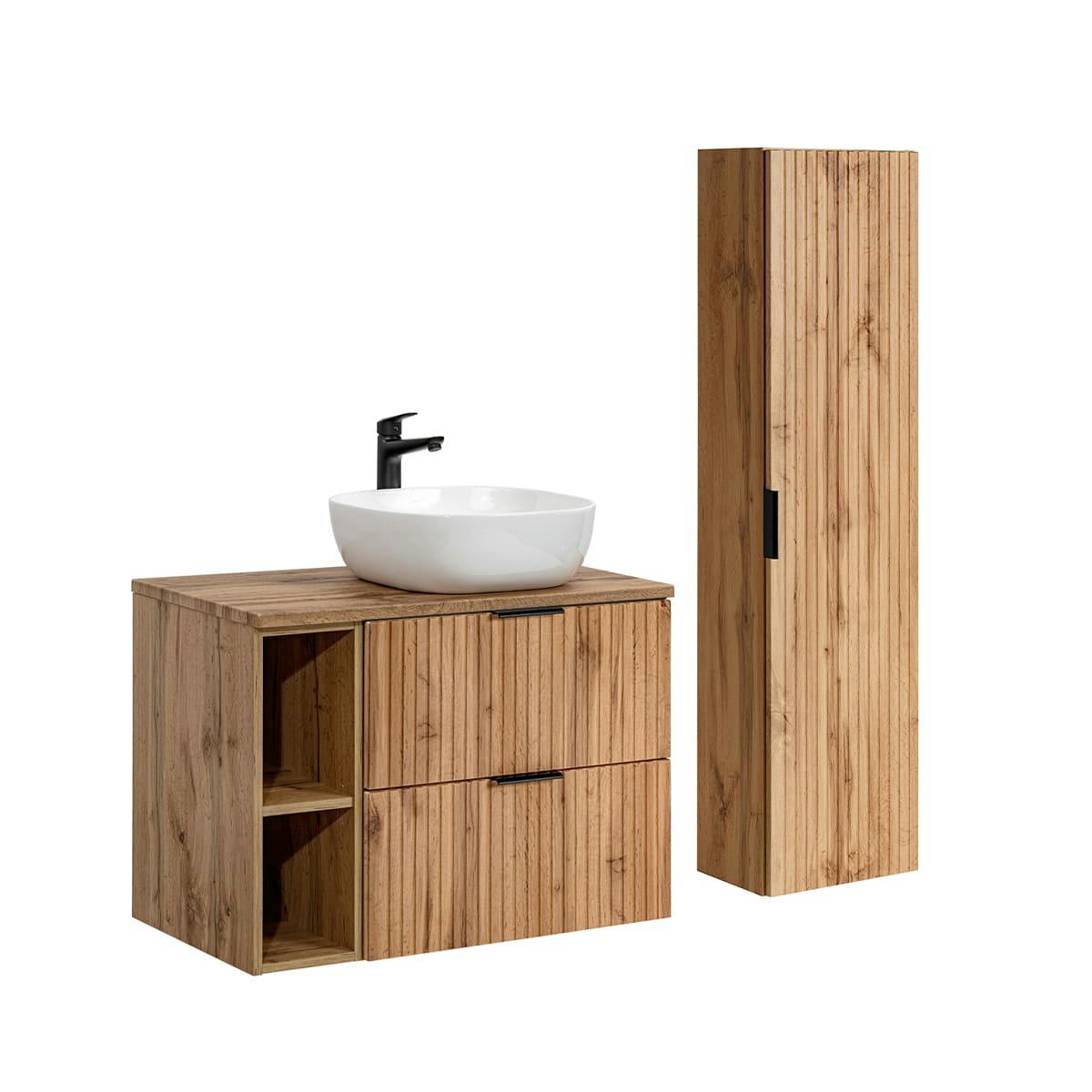 - Ensemble meuble simple vasque 80cm et colonne stratifiés naturel