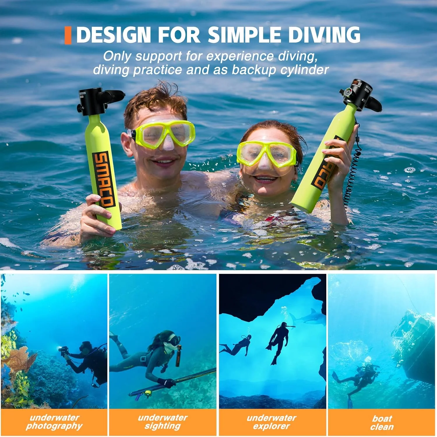 Mini Scuba Tank 0.5L Portable Scuba Diving Tank Support About 6 Minutes Underwater Breathe, Scuba Diving Cylinder with 0.5L Capacity 3000Psi/200Bar Maximum Pressure for 33 ft Depth Diving(Green)