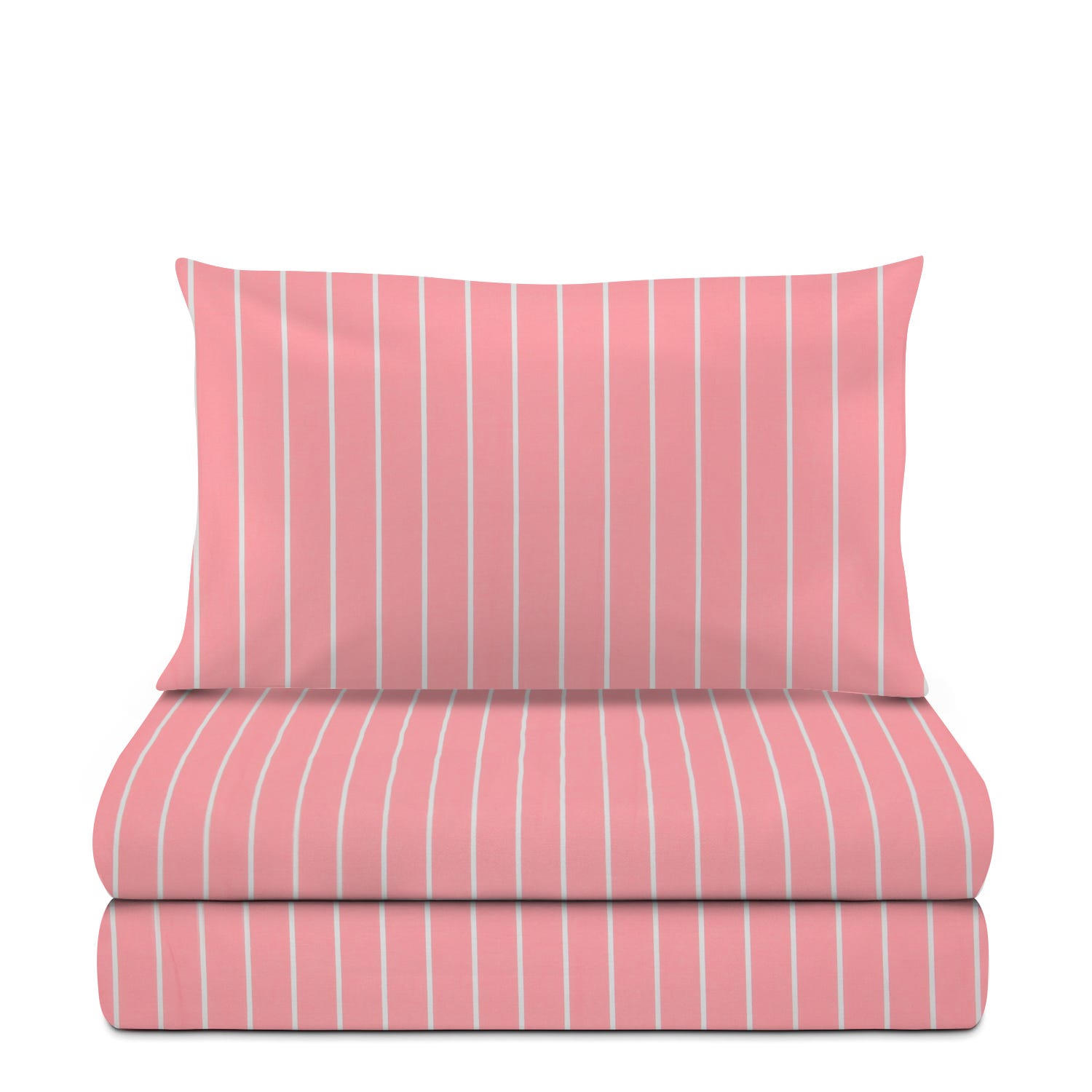 Completo letto 1 piazza e mezza policotone righe rosa