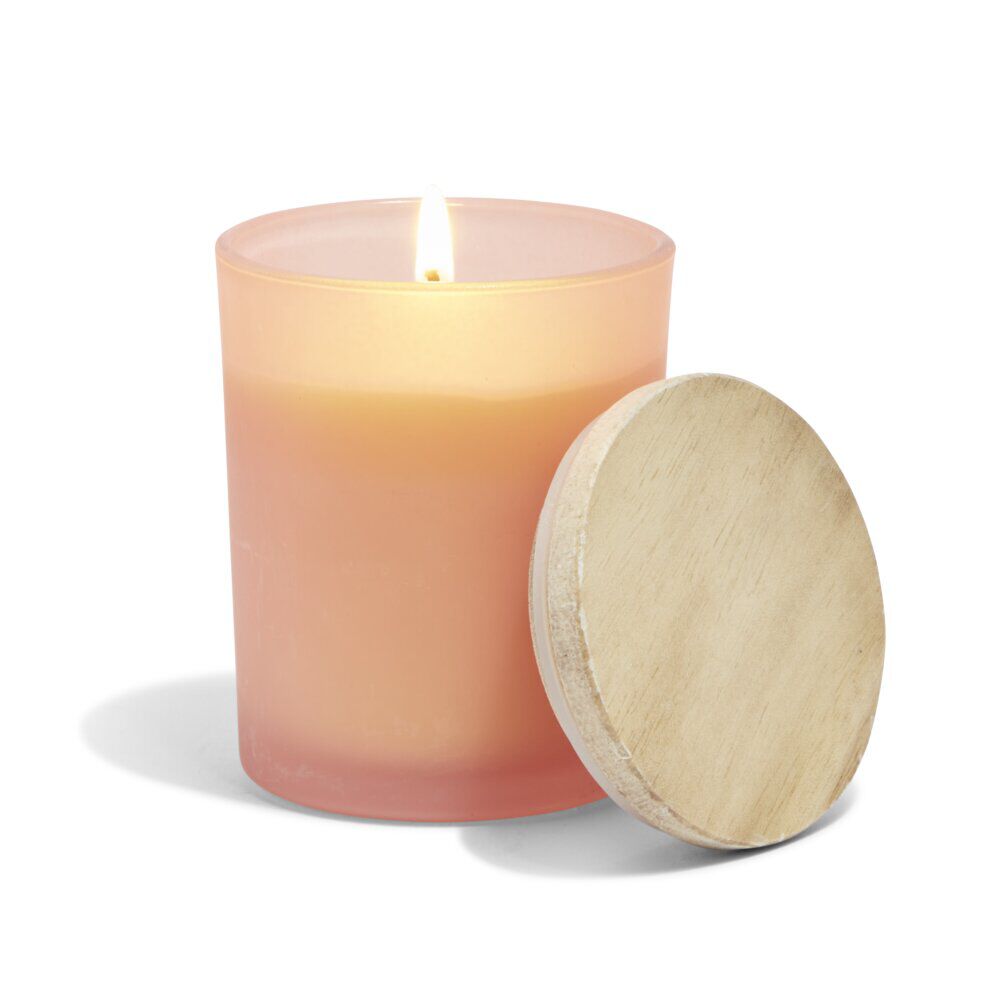 Bougie citronnelle couvercle bois verre rose Ø7xH8,5cm