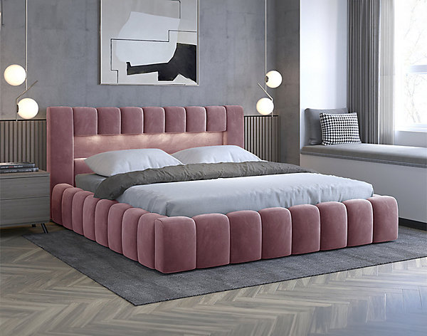 Cleo - lit coffre avec led - 180x200 cm - sommier inclus - en velours - Best Mobilier