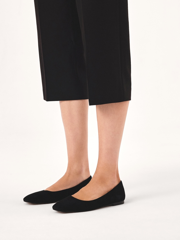 Black suede pumps with square front