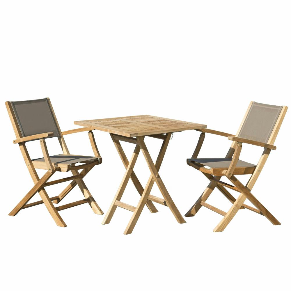 Salon de Jardin Table Teck 70x70cm   2 Fauteuils pliants SUMMER ref. 30020810