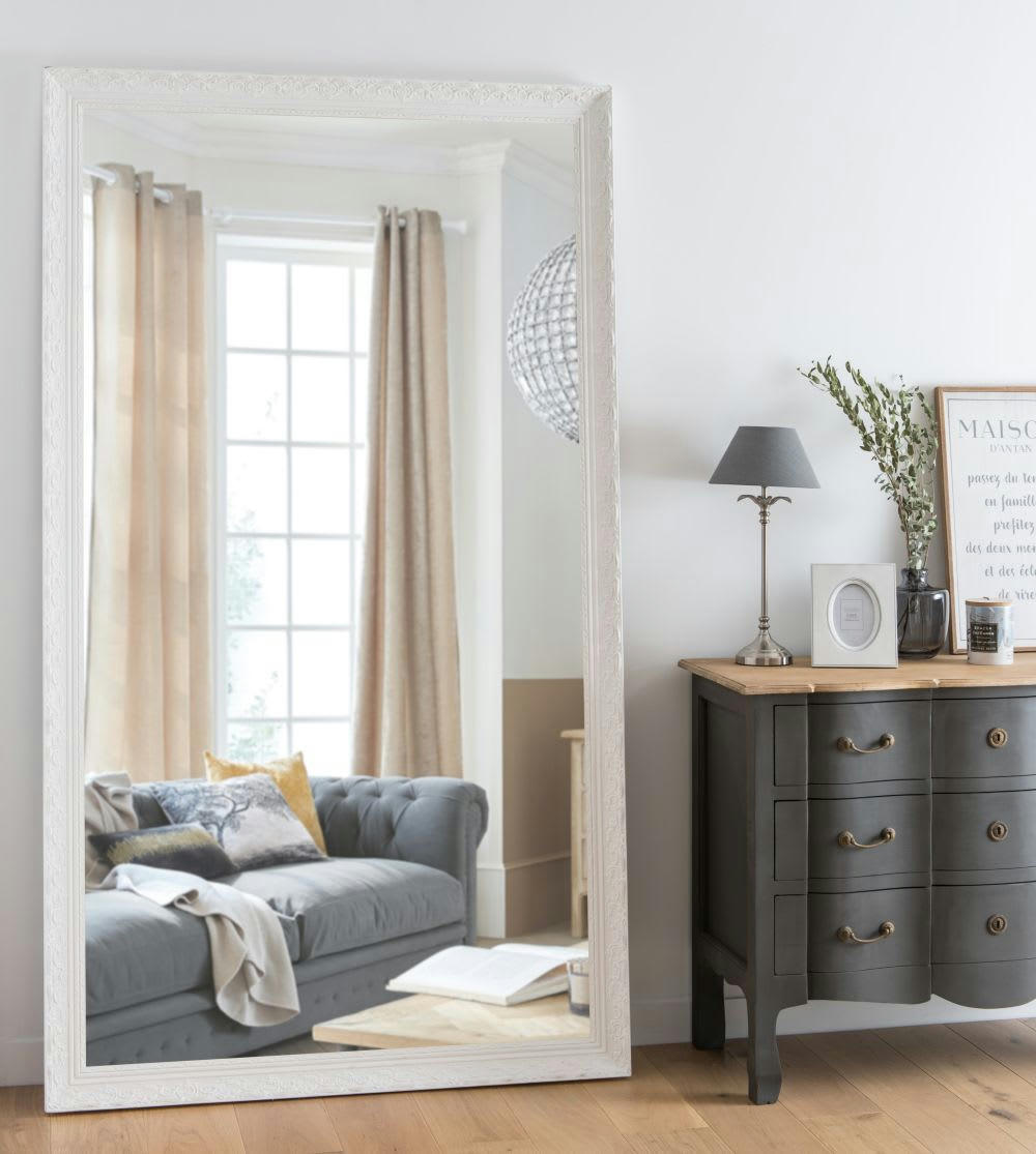 VALENTINE - Grand miroir rectangulaire à moulures blanches 120x210