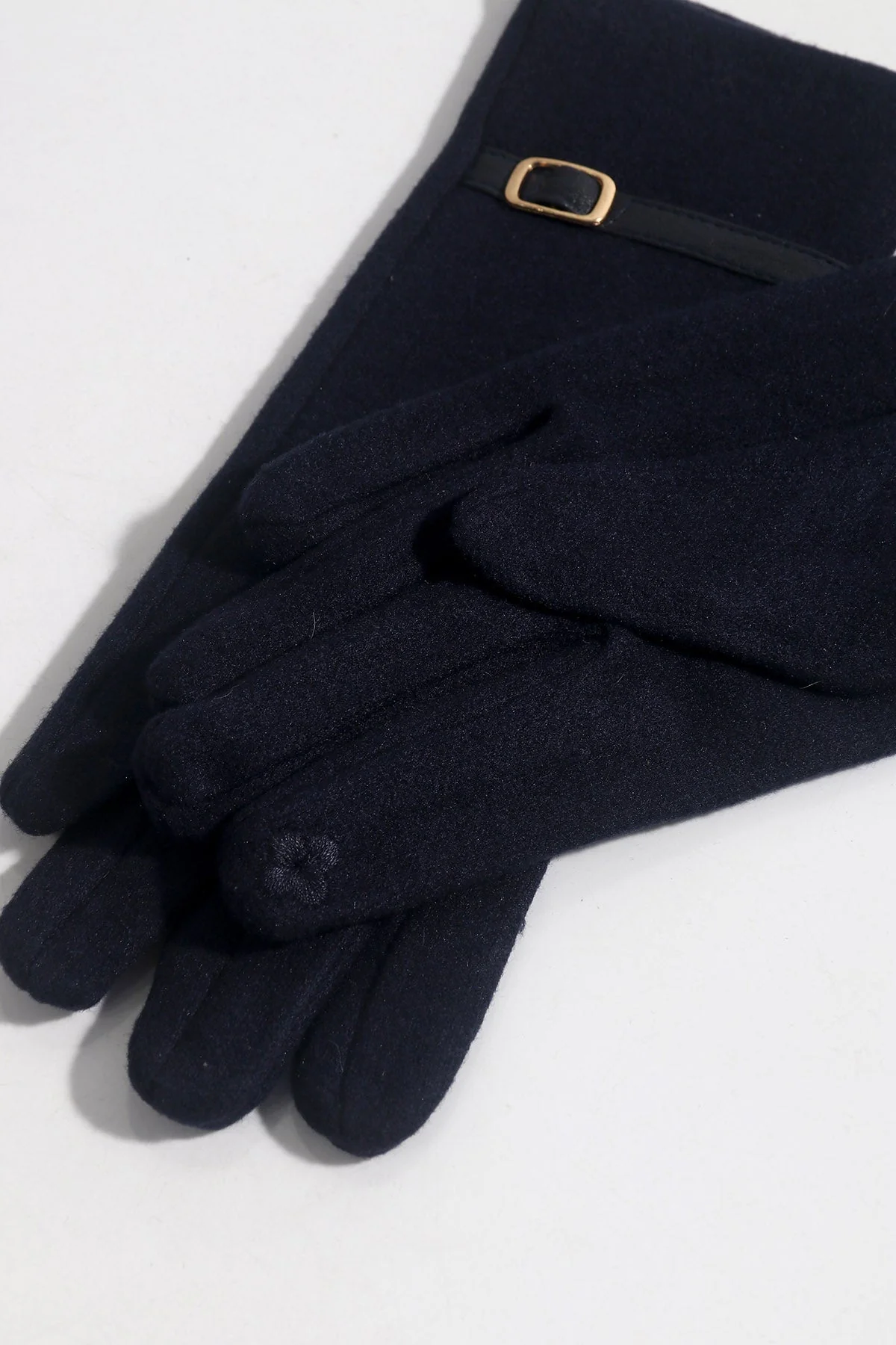 Navy Buckle Trim Gloves