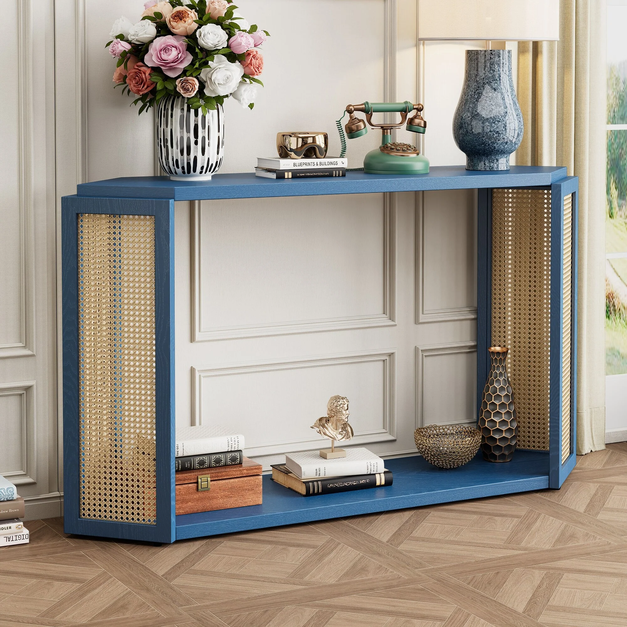53 Arrow Console Table with Woven Rattan