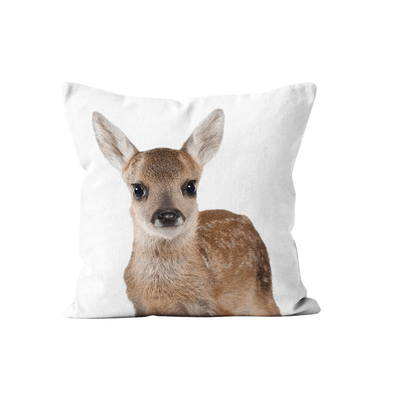 - Coussin déco animal faon blanc velours 40x40cm