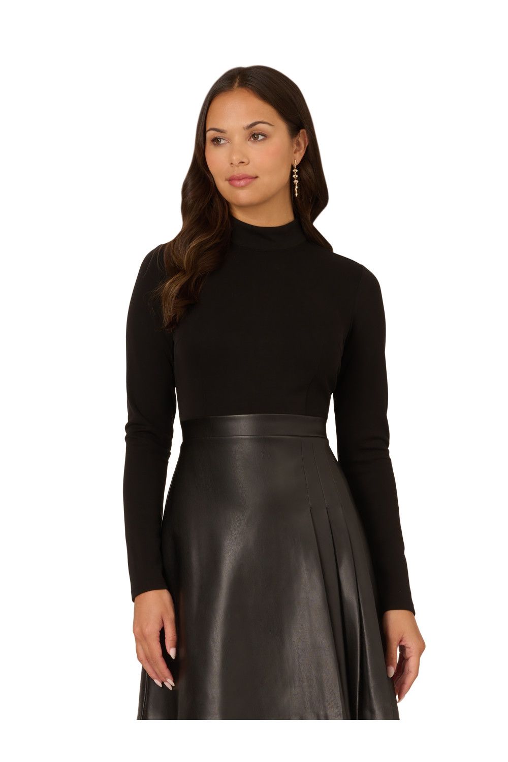 Adrianna Papell Ponte Faux Leather Dress