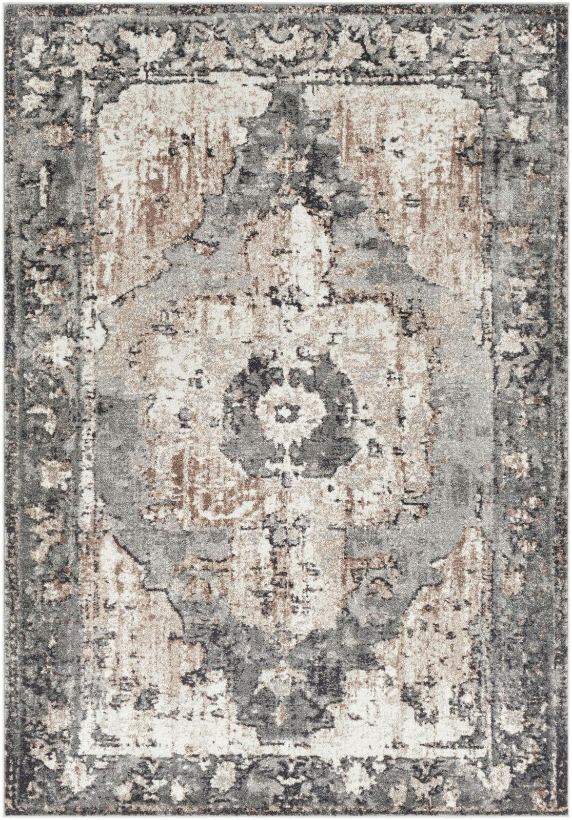 DIONNE - Tapis Vintage Oriental - Anthracite et Ivoire - 130x170cm