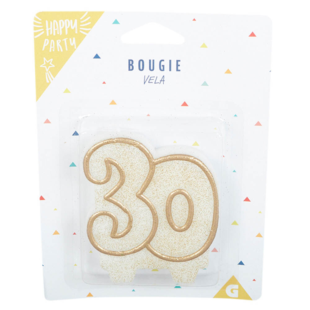 Bougie anniversaire chiffre 30 doré pailleté