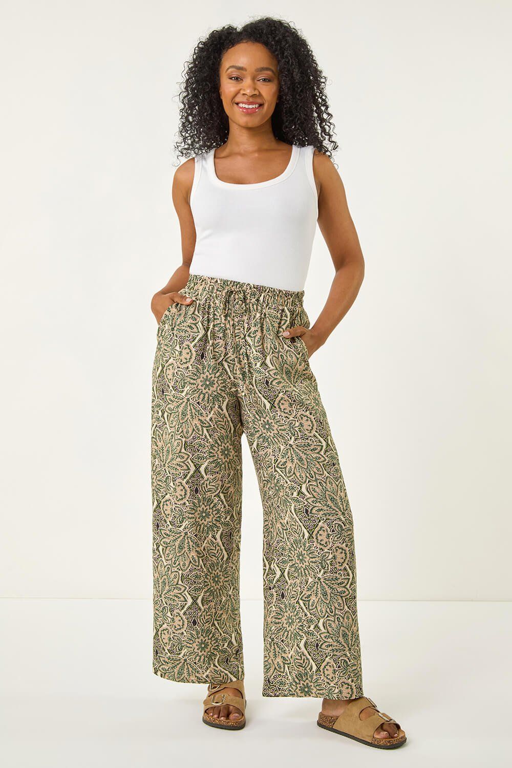 Roman Petite Paisley Print Wide Leg Trouser
