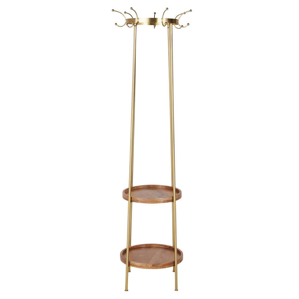 ADANN - Porte-manteau en bois de manguier et métal doré
