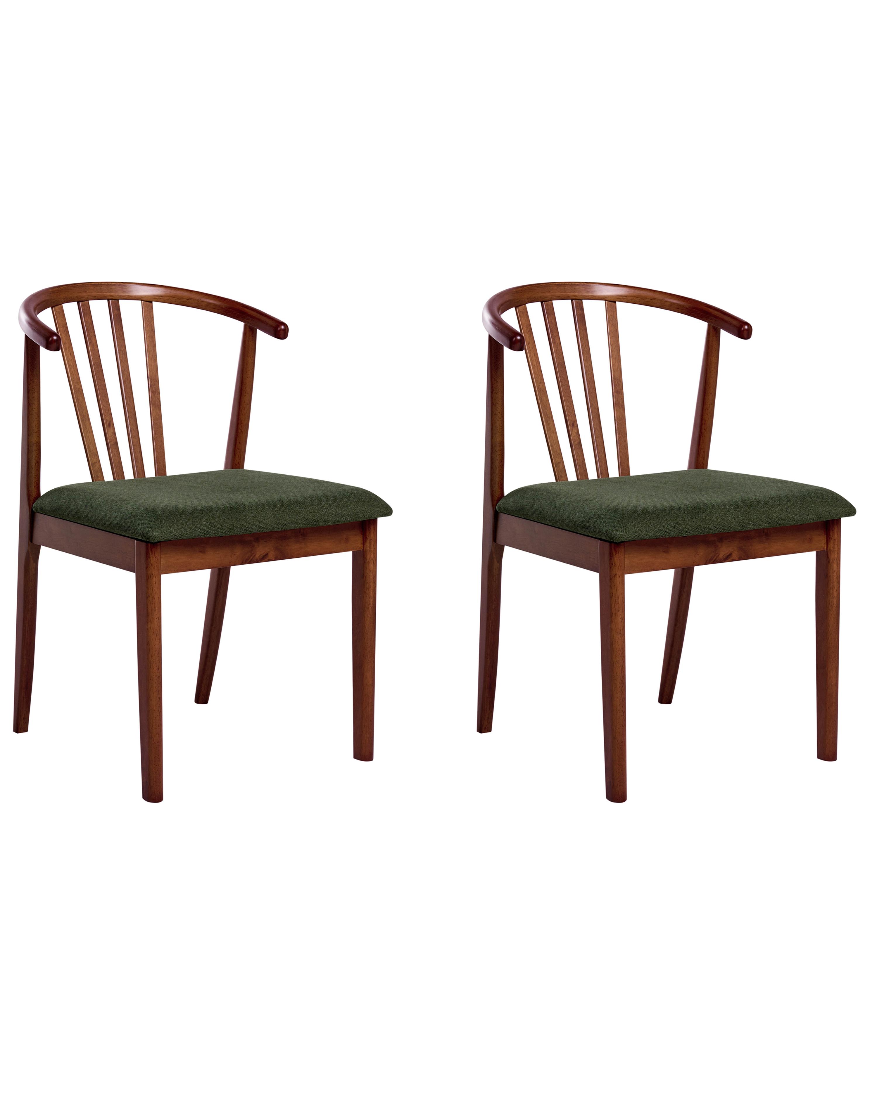 Set of 2 Dining Chairs CRAIG Wood Dark Brown/ Green