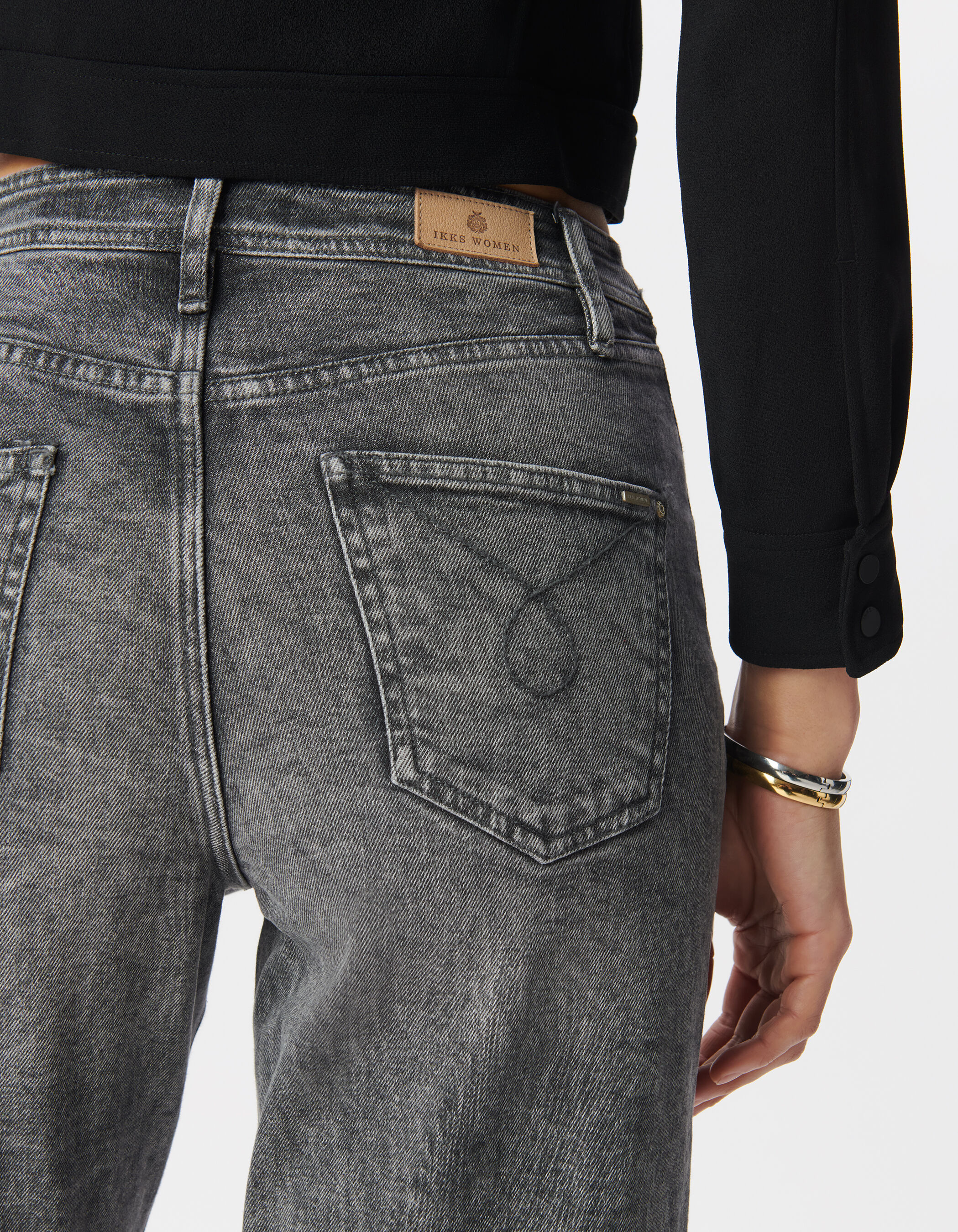Jean slouchy en coton BCI gris longueur cropped femme