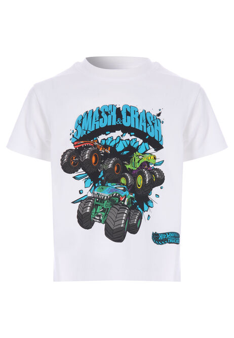 Younger Boys White Hot Wheels Smash & Crash T-Shirt