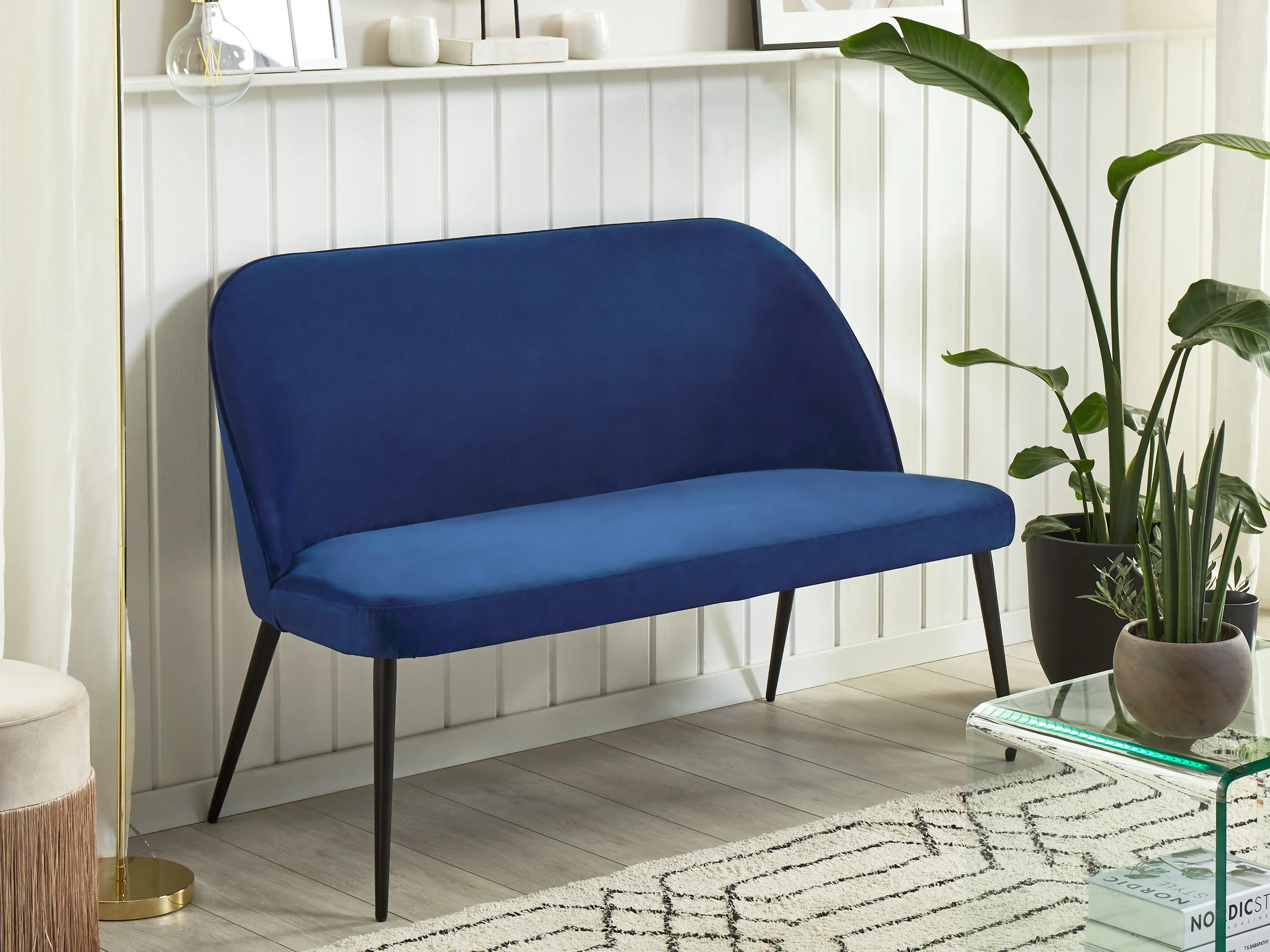 Dining Bench 2 Seater OSBY Velvet Navy Blue