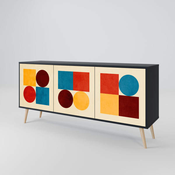 GEOMETRIC PUZZLE Komoda 3 drzwi Czarna-Bukowa skośna