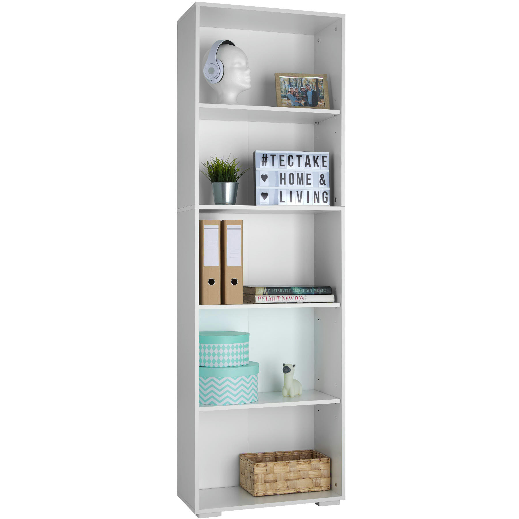 - Bibliothèque 5 étagères effet bois blanc