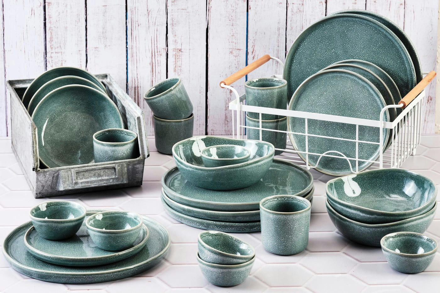 MAGMA - Set vaisselle 30 pièces en grès bleu