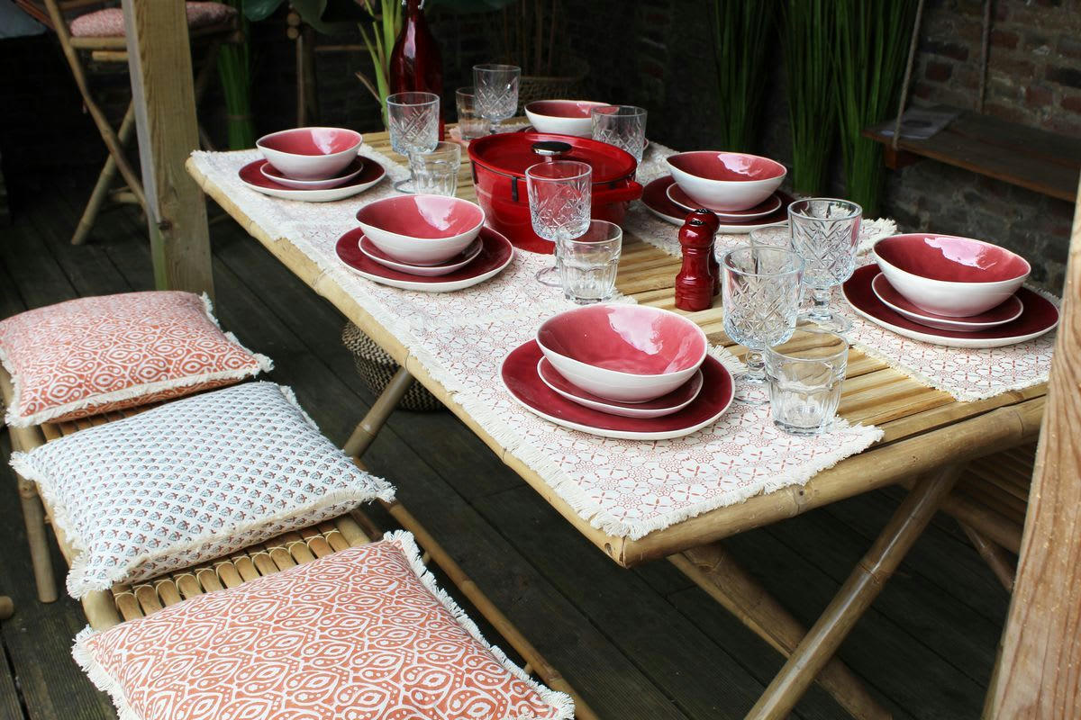 BOHEME - Lot de 4 sets de table en coton terracotta avec franges