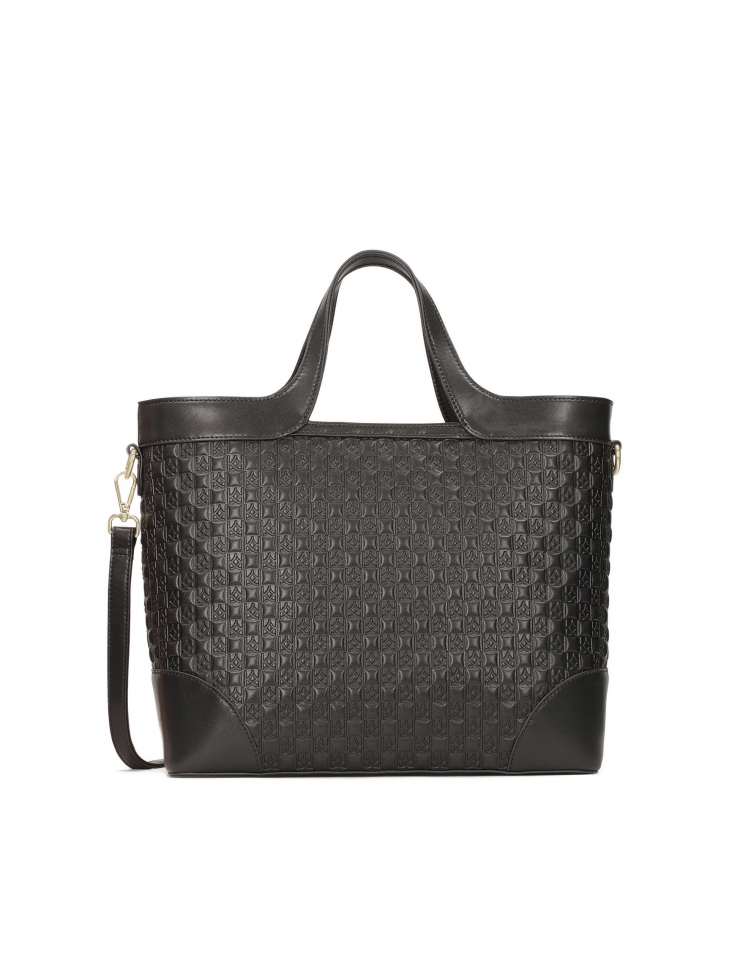 Large handbag made of leather decorated with embossed pattern