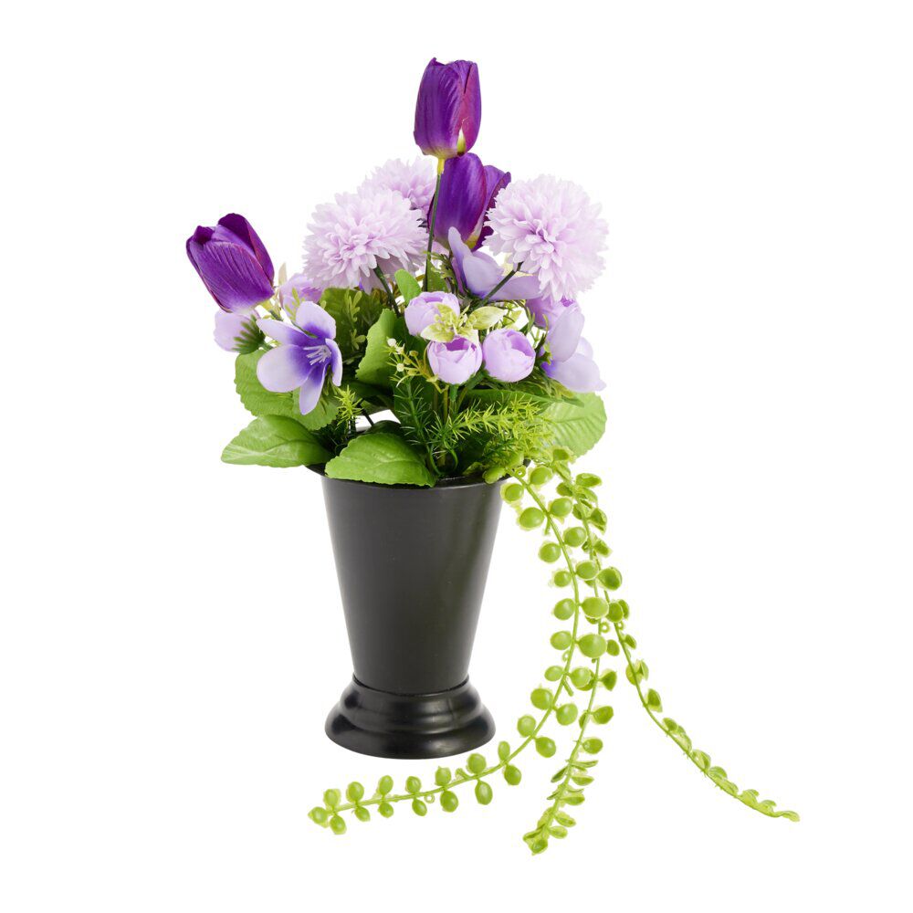 Composition florale artificielle multifleur violette vase lesté Ø20xH33cm