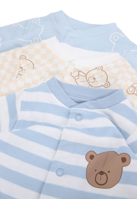 Baby Boys 3pk Light Blue Bear Sleepsuits