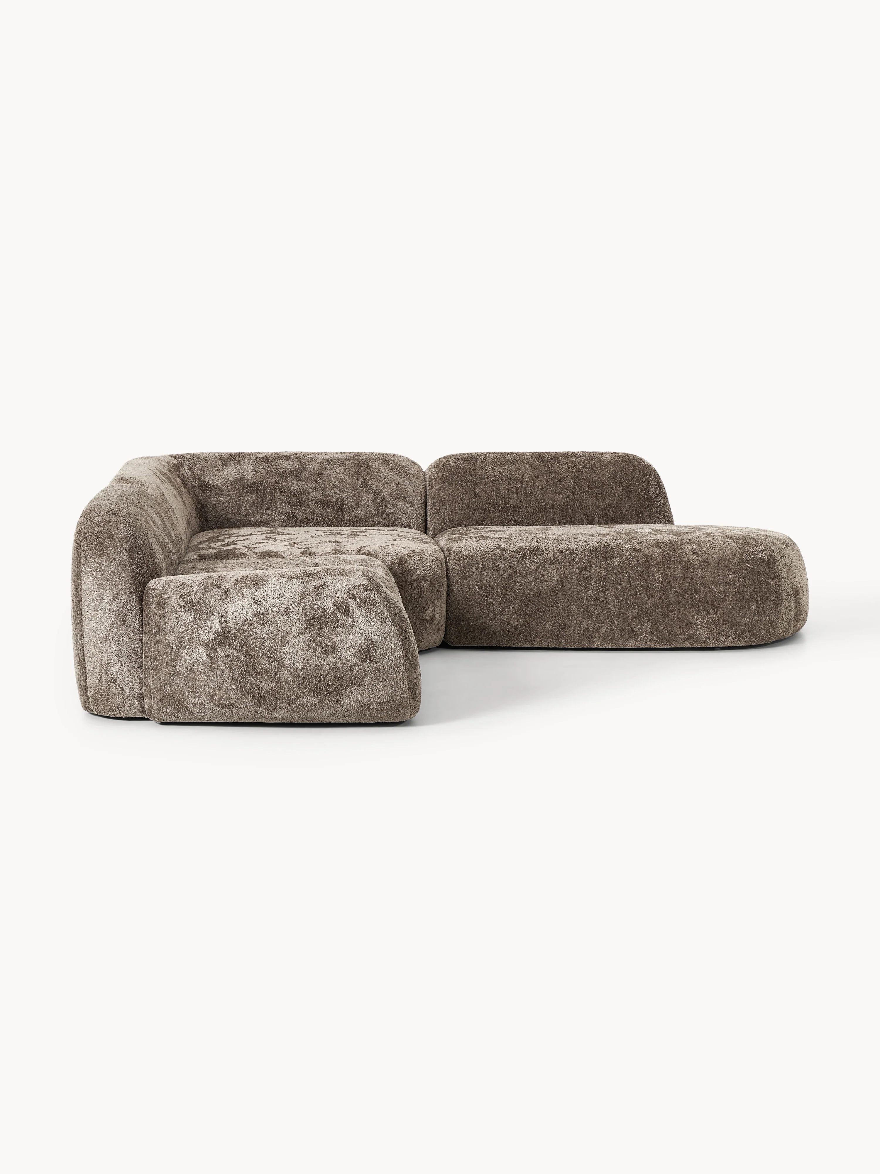 Modulares Ecksofa Wolke (4-Sitzer) aus Teddy-Bouclé mit Chaiselongue-Ende