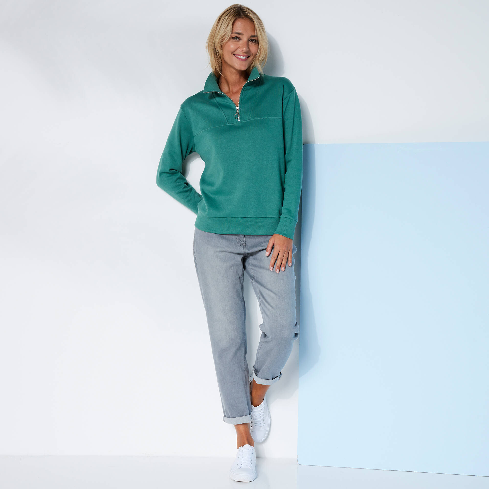 Sweat col montant zippé en molleton gratté