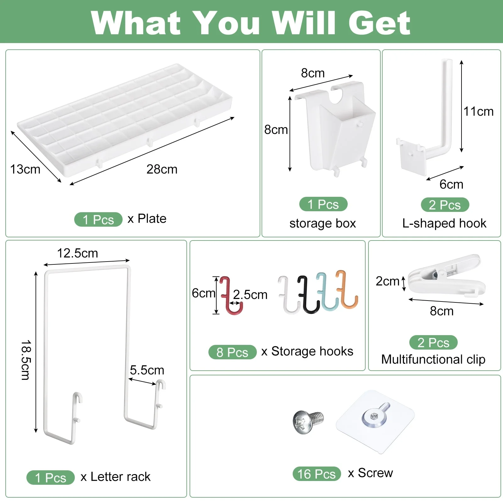 Peg Board Kit Included Hook & Clip Storage Box, Plate for Garage Craft Room - White