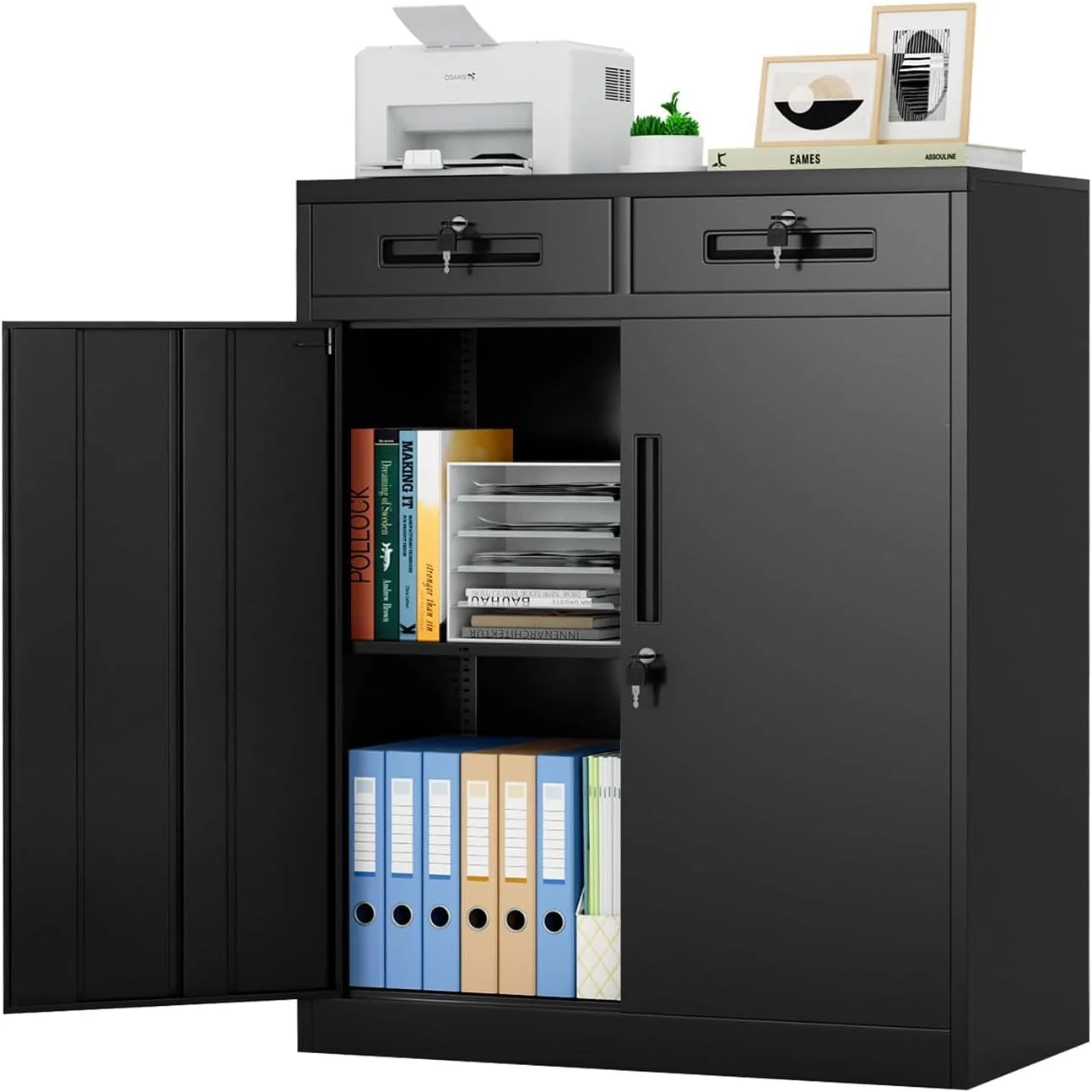 42'' Locking Metal Storage File Cabinet with Drawers and Adjustable Shelves for Home Office, Garage